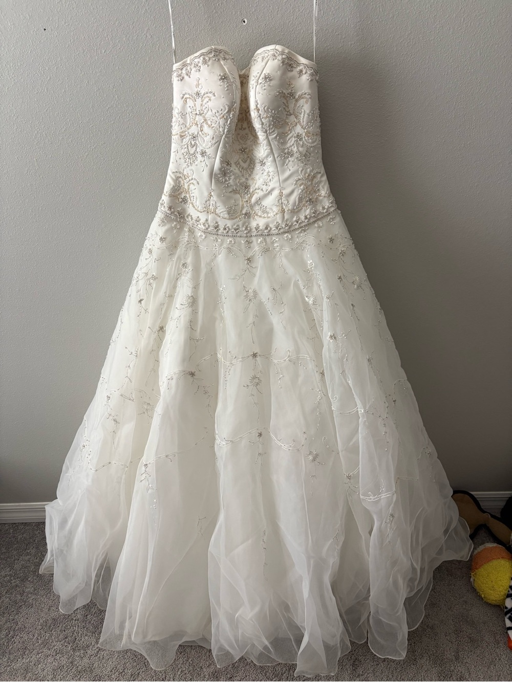 Oleg Cassini Ivory Strapless Beaded Ball Gown